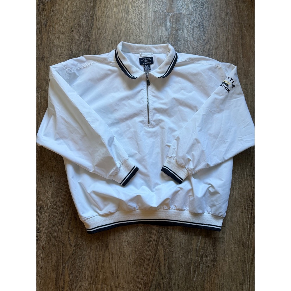 Cutter & Buck Womens Large White‎ Quarter Zip Windbreaker Pullover Golf Jacket